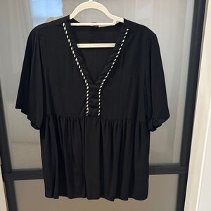 Chic Black Women's Blouse with Trim Detail